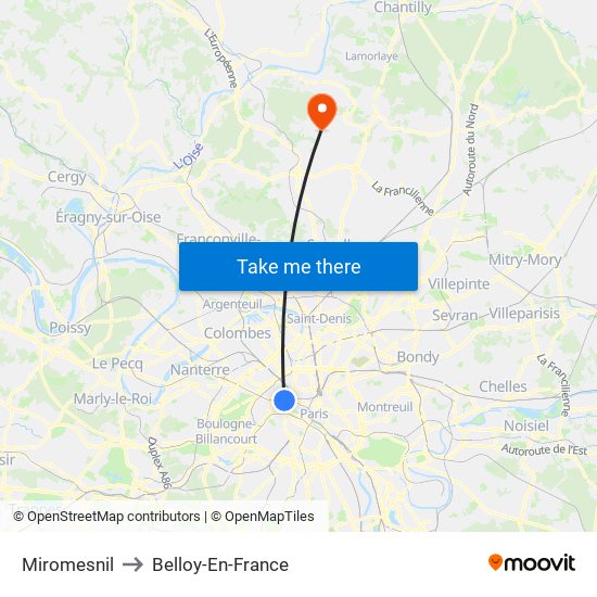 Miromesnil to Belloy-En-France map
