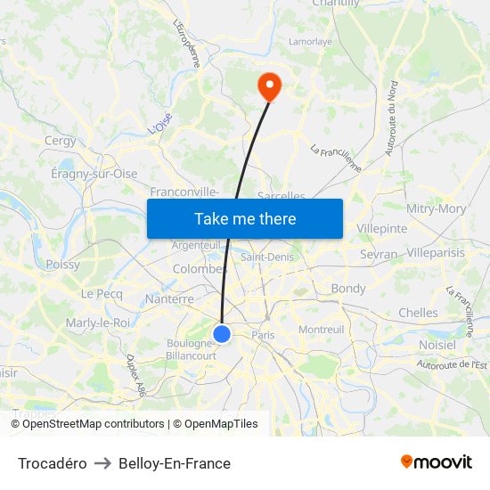 Trocadéro to Belloy-En-France map