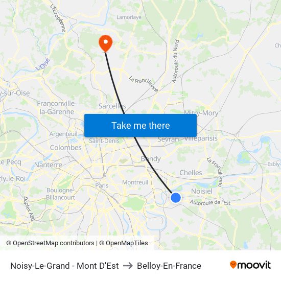 Noisy-Le-Grand - Mont D'Est to Belloy-En-France map