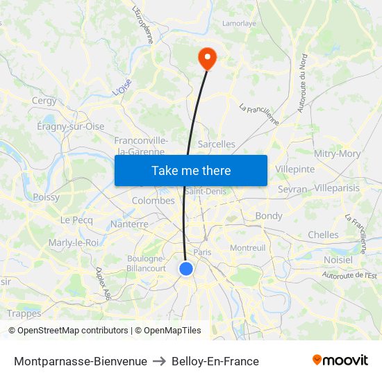 Montparnasse-Bienvenue to Belloy-En-France map