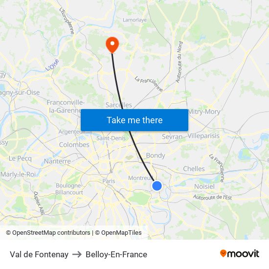 Val de Fontenay to Belloy-En-France map