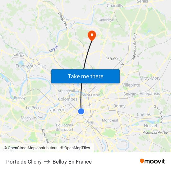 Porte de Clichy to Belloy-En-France map