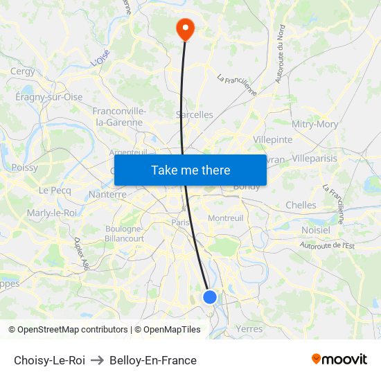 Choisy-Le-Roi to Belloy-En-France map