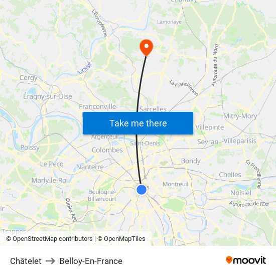Châtelet to Belloy-En-France map