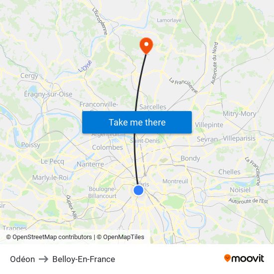 Odéon to Belloy-En-France map