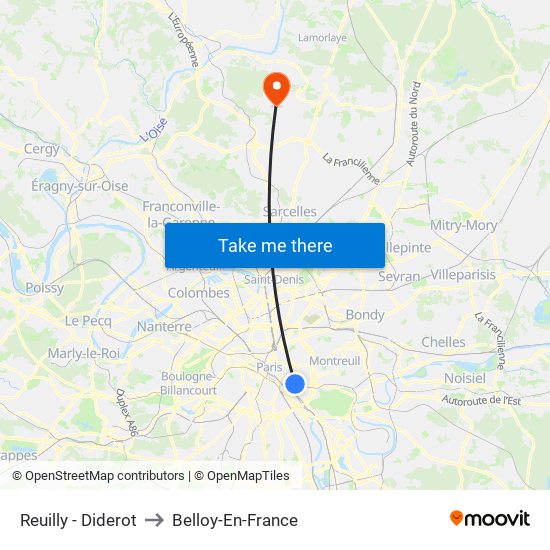 Reuilly - Diderot to Belloy-En-France map