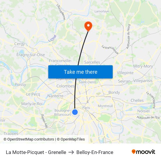 La Motte-Picquet - Grenelle to Belloy-En-France map