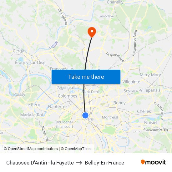 Chaussée D'Antin - la Fayette to Belloy-En-France map