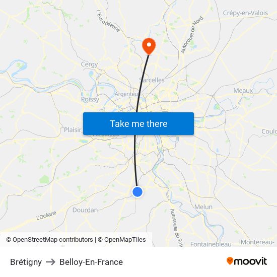 Brétigny to Belloy-En-France map