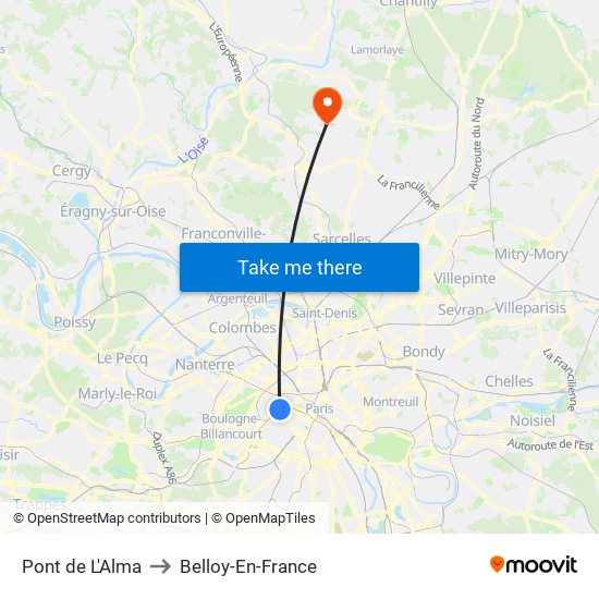 Pont de L'Alma to Belloy-En-France map