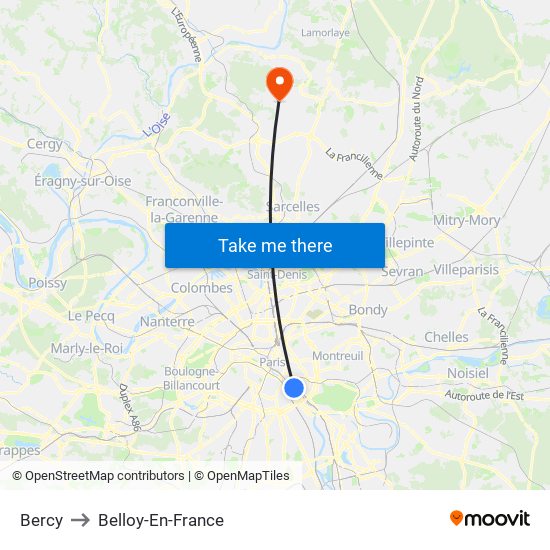 Bercy to Belloy-En-France map