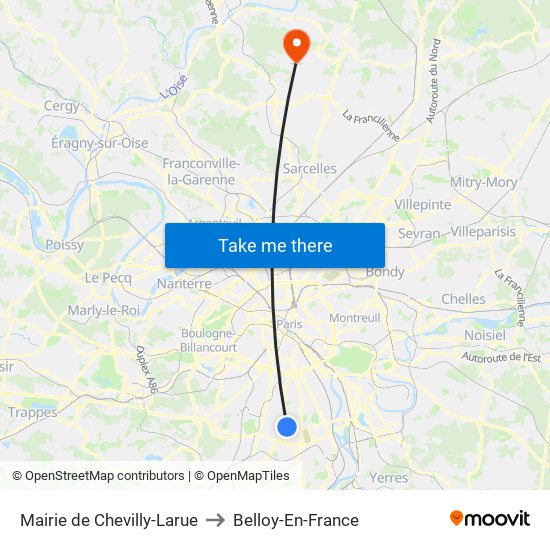 Mairie de Chevilly-Larue to Belloy-En-France map