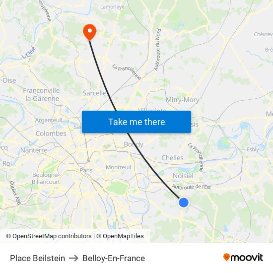 Place Beilstein to Belloy-En-France map