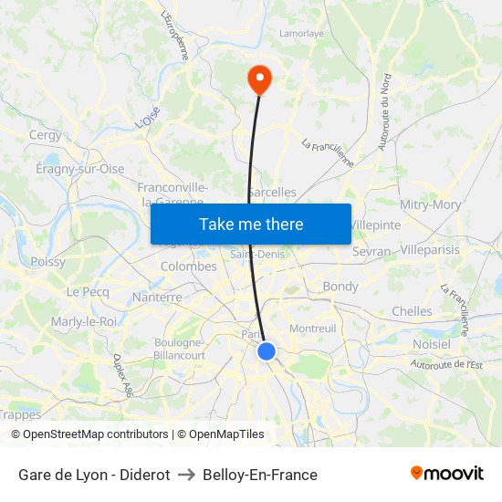 Gare de Lyon - Diderot to Belloy-En-France map