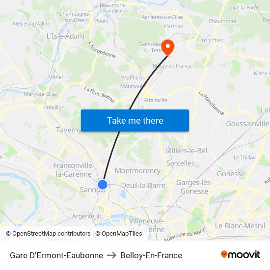 Gare D'Ermont-Eaubonne to Belloy-En-France map