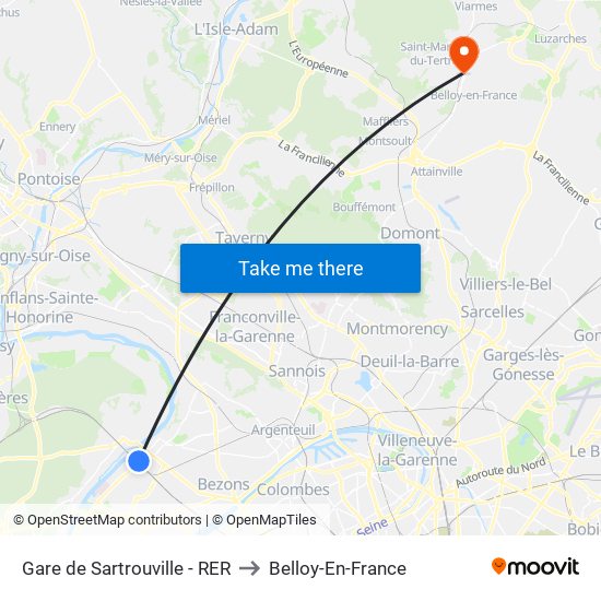 Gare de Sartrouville - RER to Belloy-En-France map