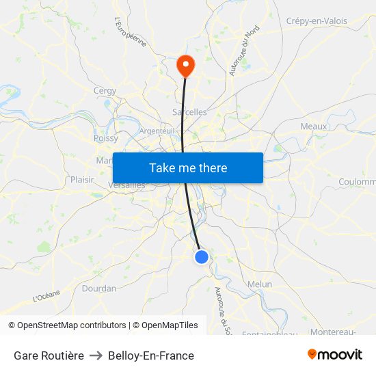 Gare Routière to Belloy-En-France map