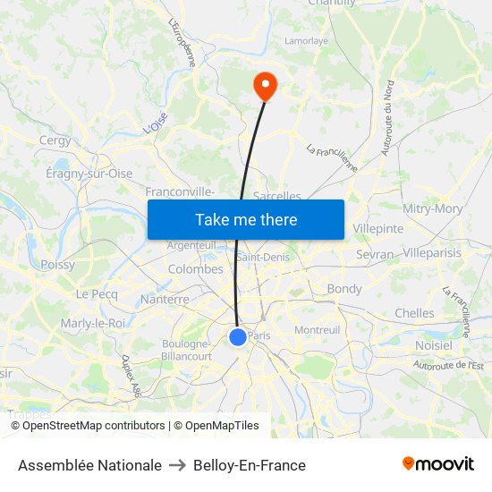 Assemblée Nationale to Belloy-En-France map