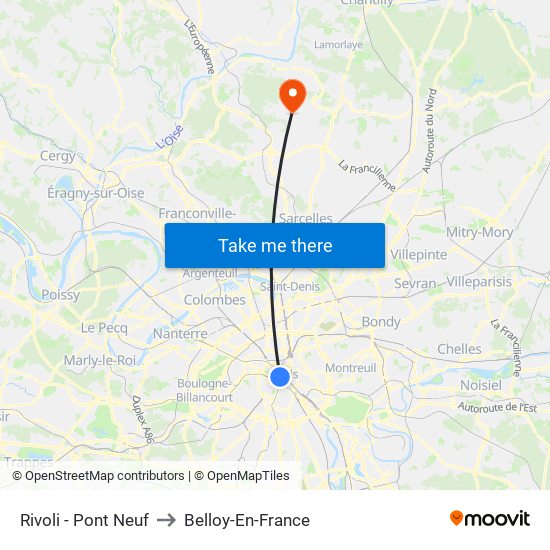 Rivoli - Pont Neuf to Belloy-En-France map