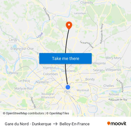 Gare du Nord - Dunkerque to Belloy-En-France map