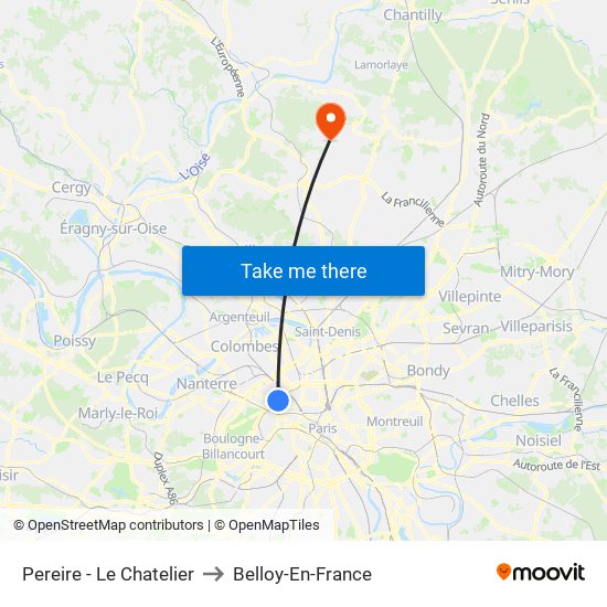 Pereire - Le Chatelier to Belloy-En-France map