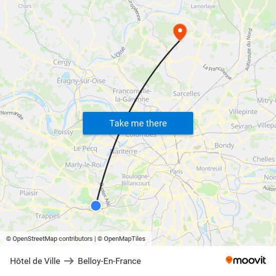 Hôtel de Ville to Belloy-En-France map