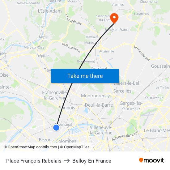 Place François Rabelais to Belloy-En-France map