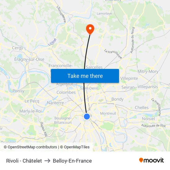 Rivoli - Châtelet to Belloy-En-France map