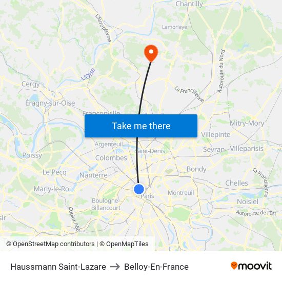 Haussmann Saint-Lazare to Belloy-En-France map