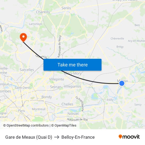 Gare de Meaux (Quai D) to Belloy-En-France map