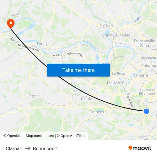 Clamart to Bennecourt map