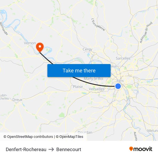 Denfert-Rochereau to Bennecourt map