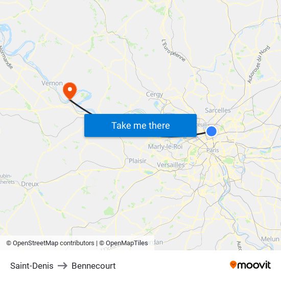 Saint-Denis to Bennecourt map