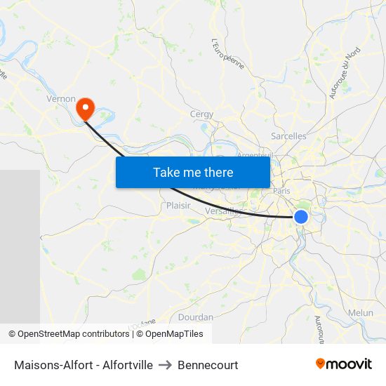 Maisons-Alfort - Alfortville to Bennecourt map