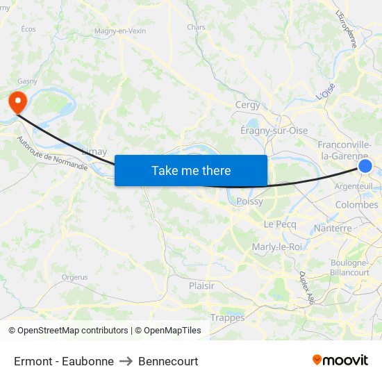 Ermont - Eaubonne to Bennecourt map