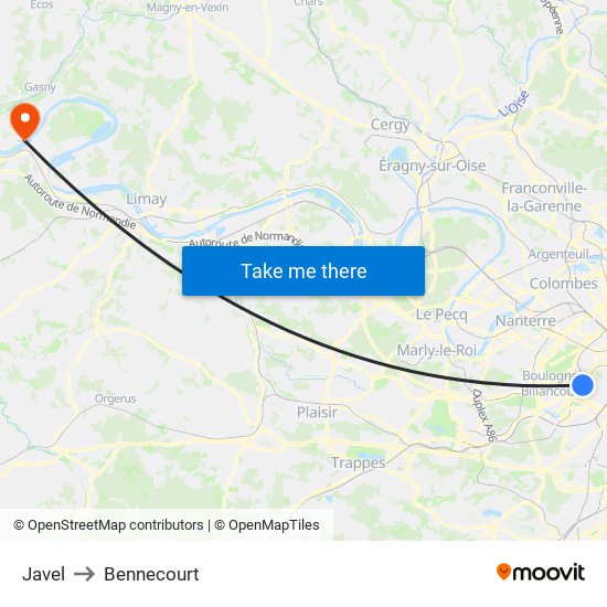 Javel to Bennecourt map