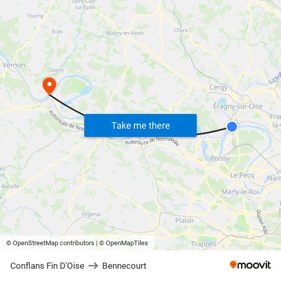 Conflans Fin D'Oise to Bennecourt map