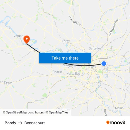 Bondy to Bennecourt map