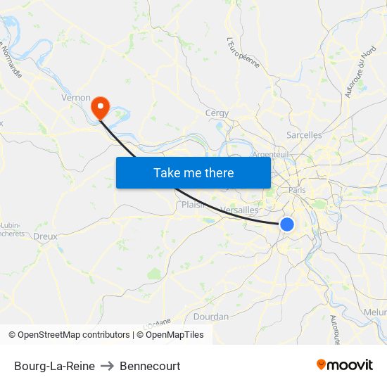 Bourg-La-Reine to Bennecourt map