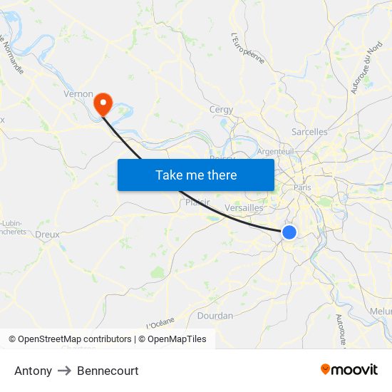 Antony to Bennecourt map
