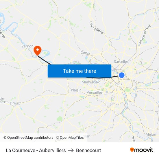 La Courneuve - Aubervilliers to Bennecourt map