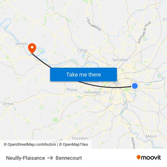 Neuilly-Plaisance to Bennecourt map