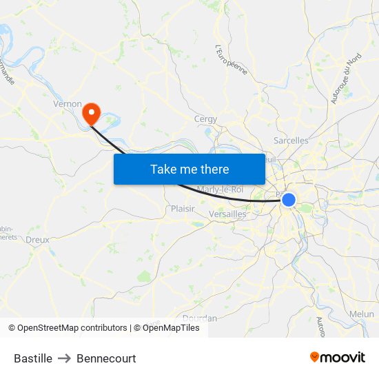Bastille to Bennecourt map