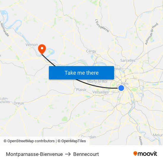 Montparnasse-Bienvenue to Bennecourt map