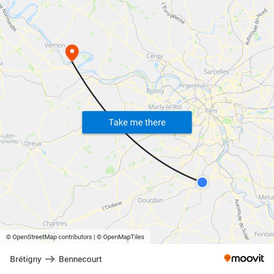 Brétigny to Bennecourt map