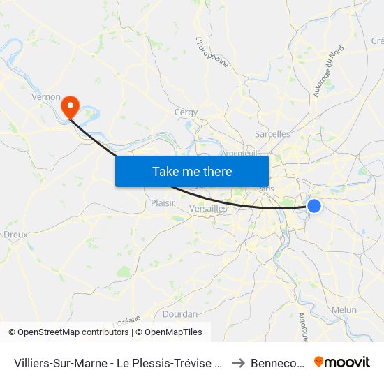 Villiers-Sur-Marne - Le Plessis-Trévise RER to Bennecourt map