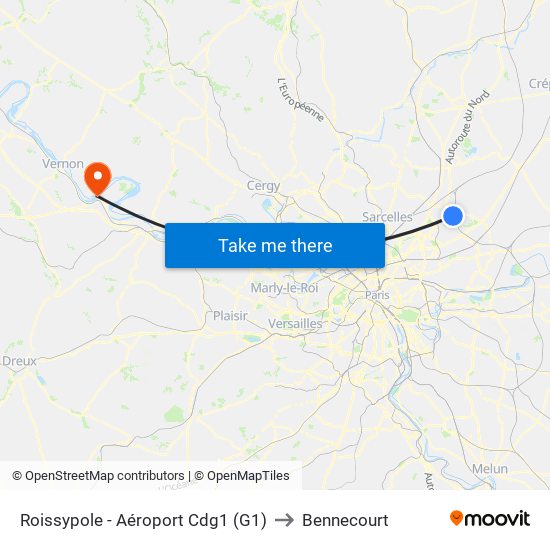 Roissypole - Aéroport Cdg1 (G1) to Bennecourt map