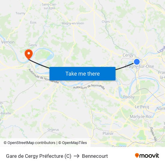 Gare de Cergy Préfecture (C) to Bennecourt map