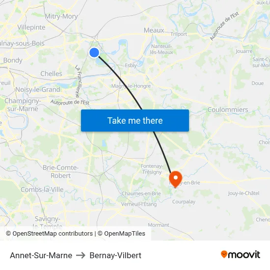 Annet-Sur-Marne to Bernay-Vilbert map