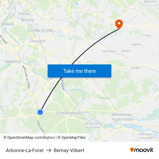 Arbonne-La-Foret to Bernay-Vilbert map